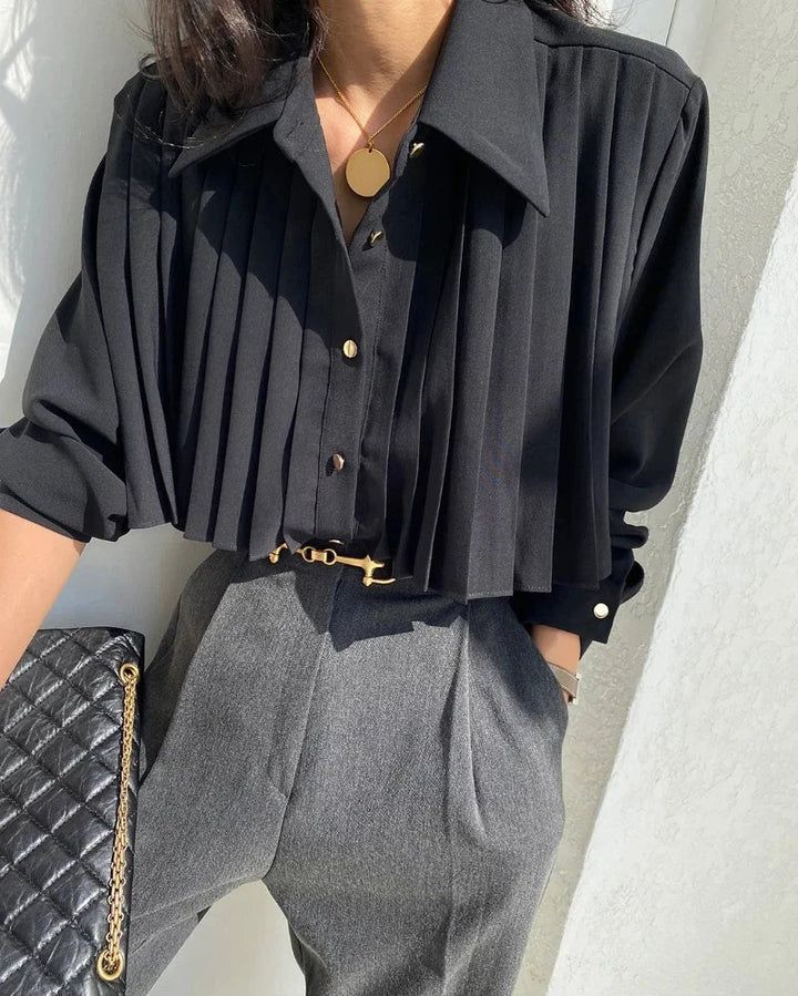 Refined Pleated Women's Blouse with Long Sleeve