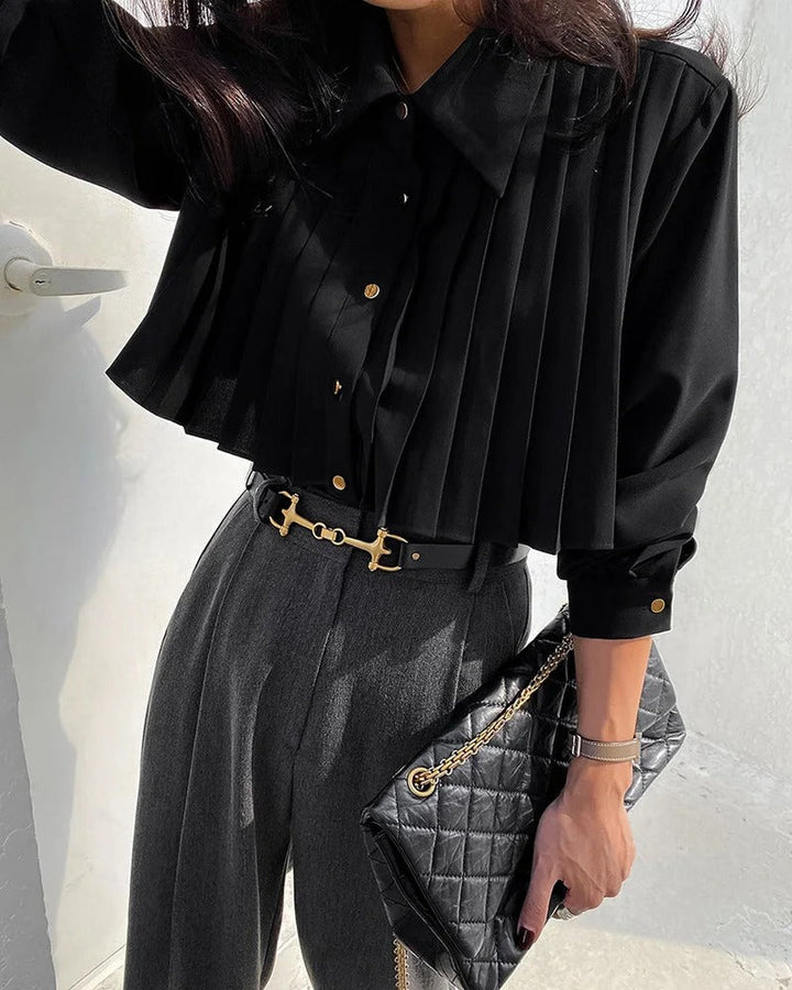 Refined Pleated Women's Blouse with Long Sleeve