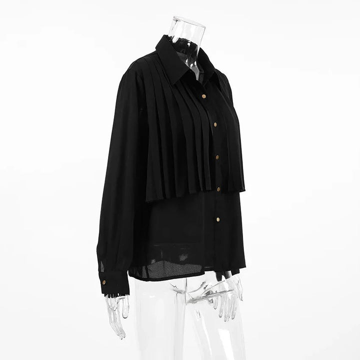 Refined Pleated Women's Blouse with Long Sleeve