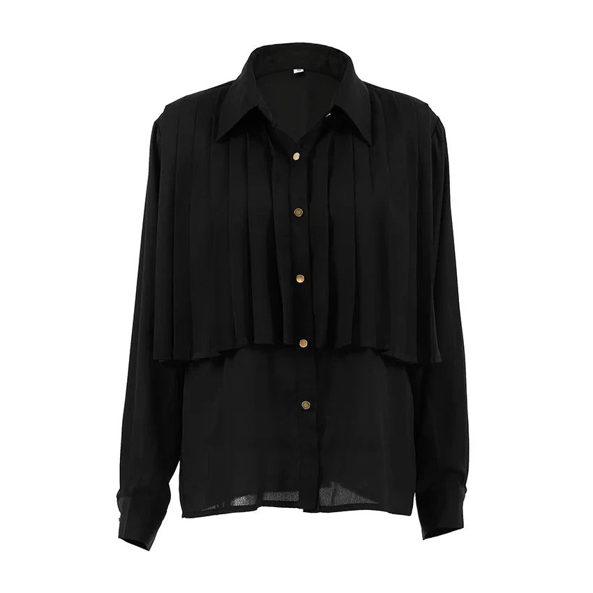 Refined Pleated Women's Blouse with Long Sleeve