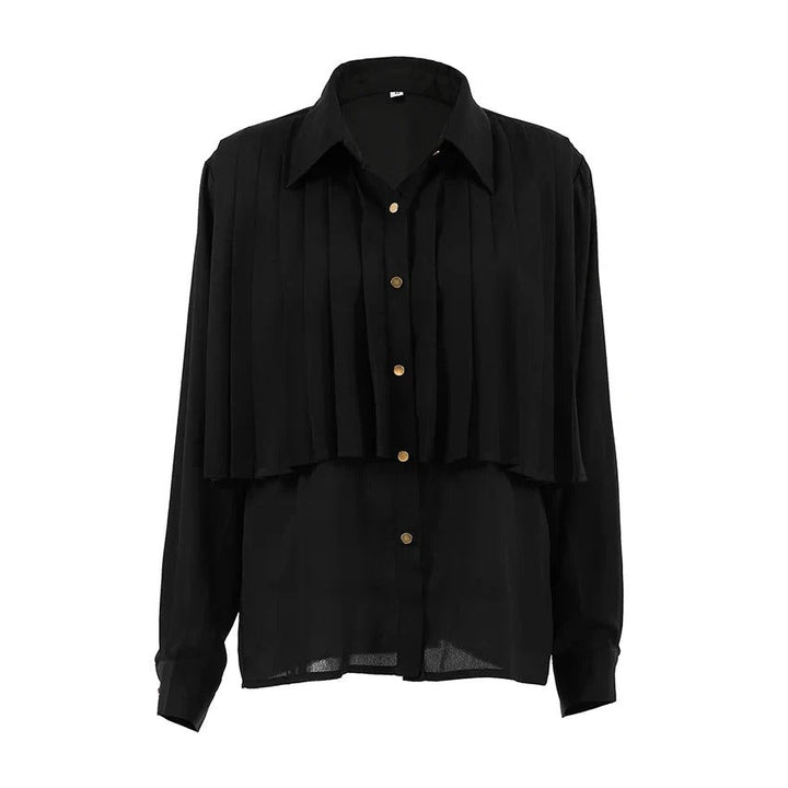 Refined Pleated Women's Blouse with Long Sleeve