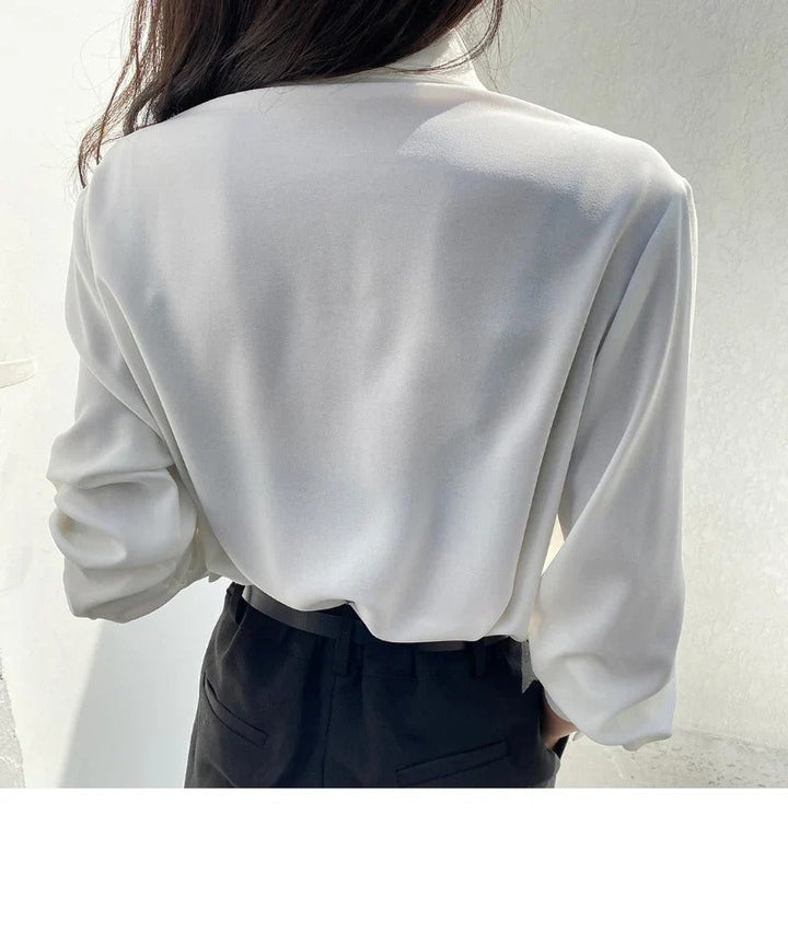 Refined Pleated Women's Blouse with Long Sleeve