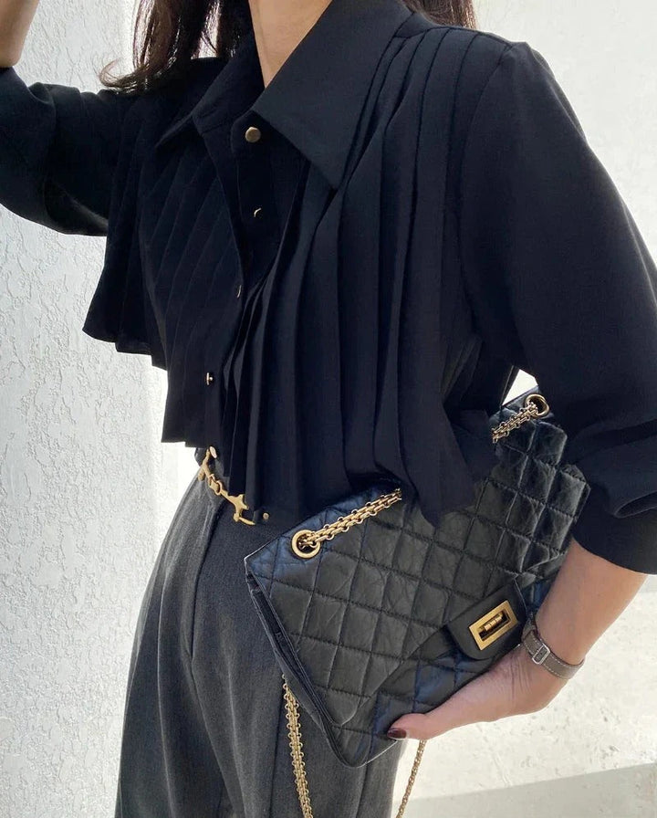 Refined Pleated Women's Blouse with Long Sleeve