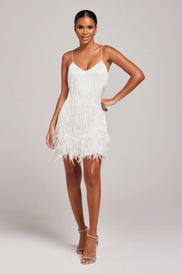 Stylish Party Mini Dress With Sequins And Fringe For Women