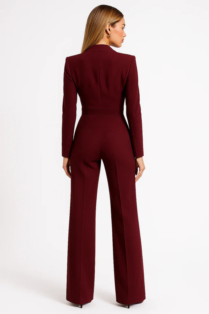 Luxury Women's Blazer Jumpsuit with Long Sleeves and Wide Legs