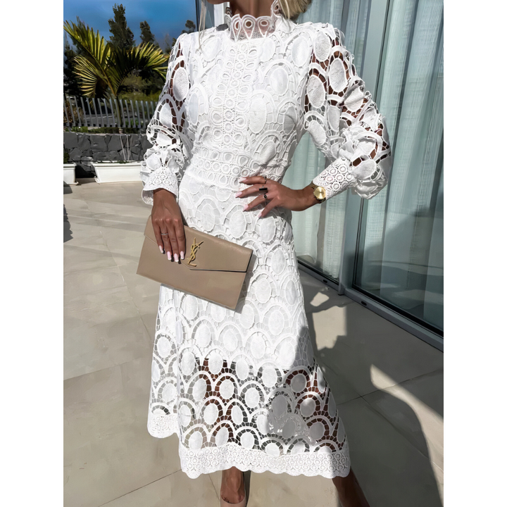 Elegant Lace Midi Dress for Women with Long Sleeves