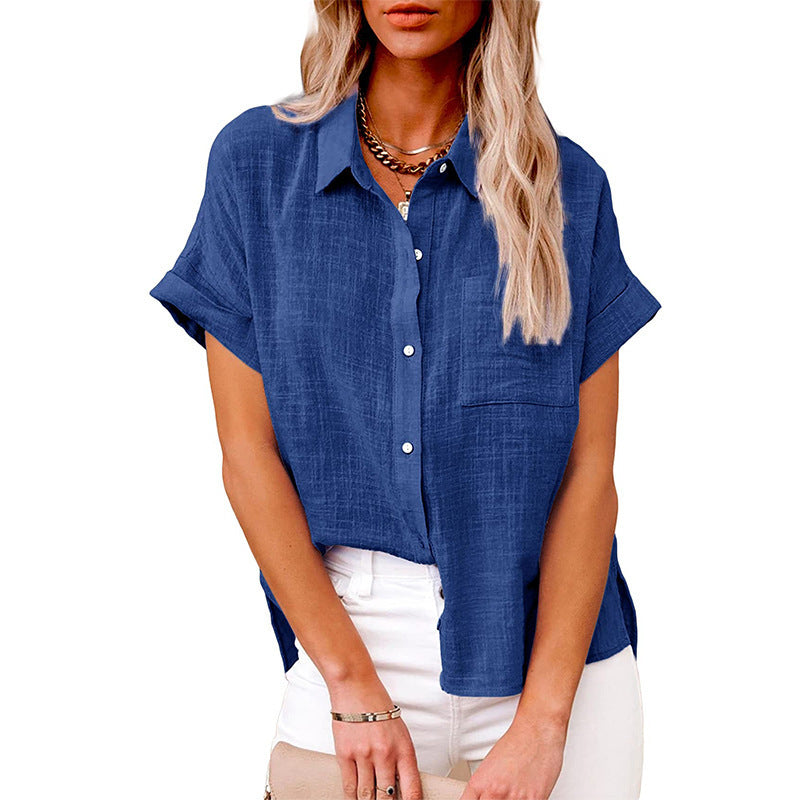 Casual Women's Shirt Blouse with Chest Pocket and Loose Fit