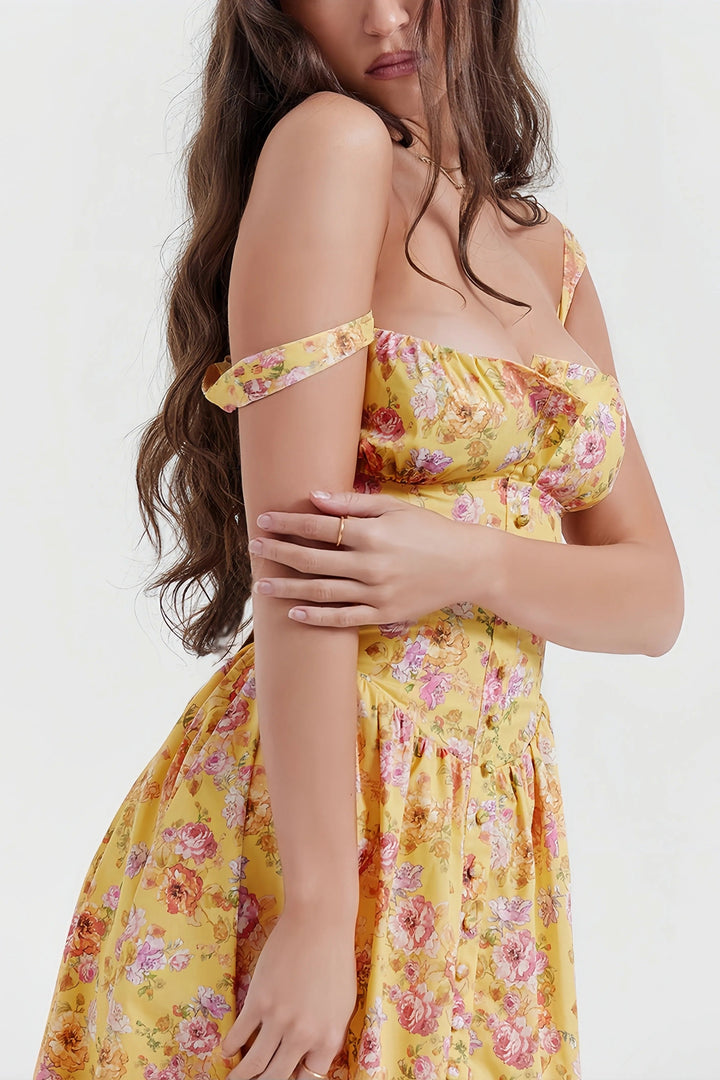 Heni | Summer Midi Dress with Floral Print and Button Detail