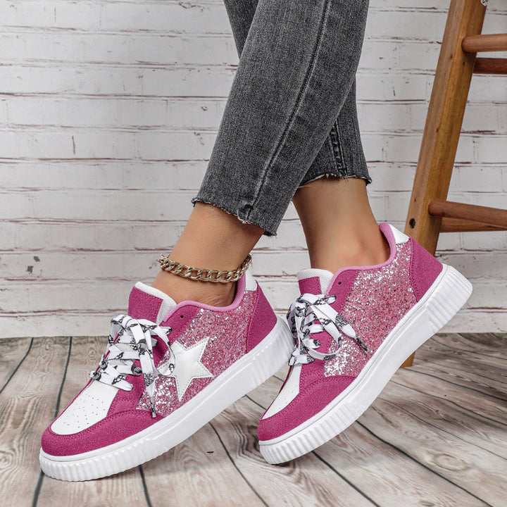 Glitter Sneakers with Star Detail and Platform Sole for Women