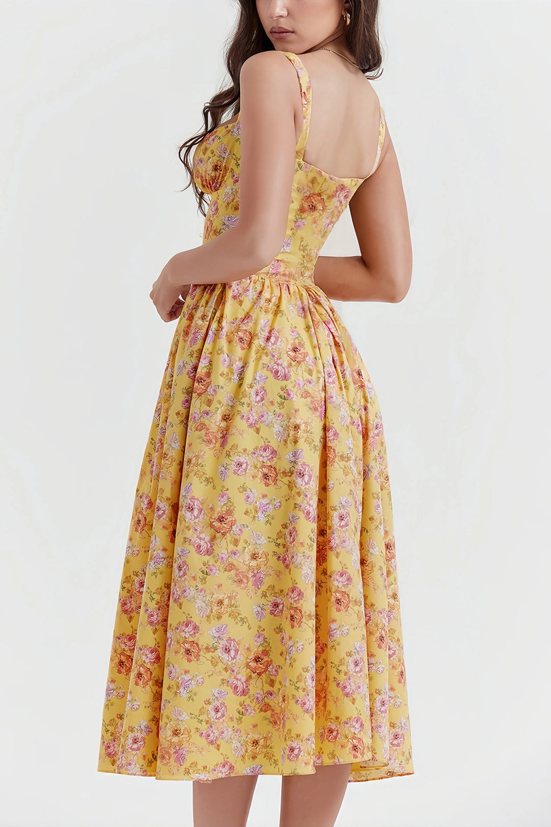 Heni | Summer Midi Dress with Floral Print and Button Detail