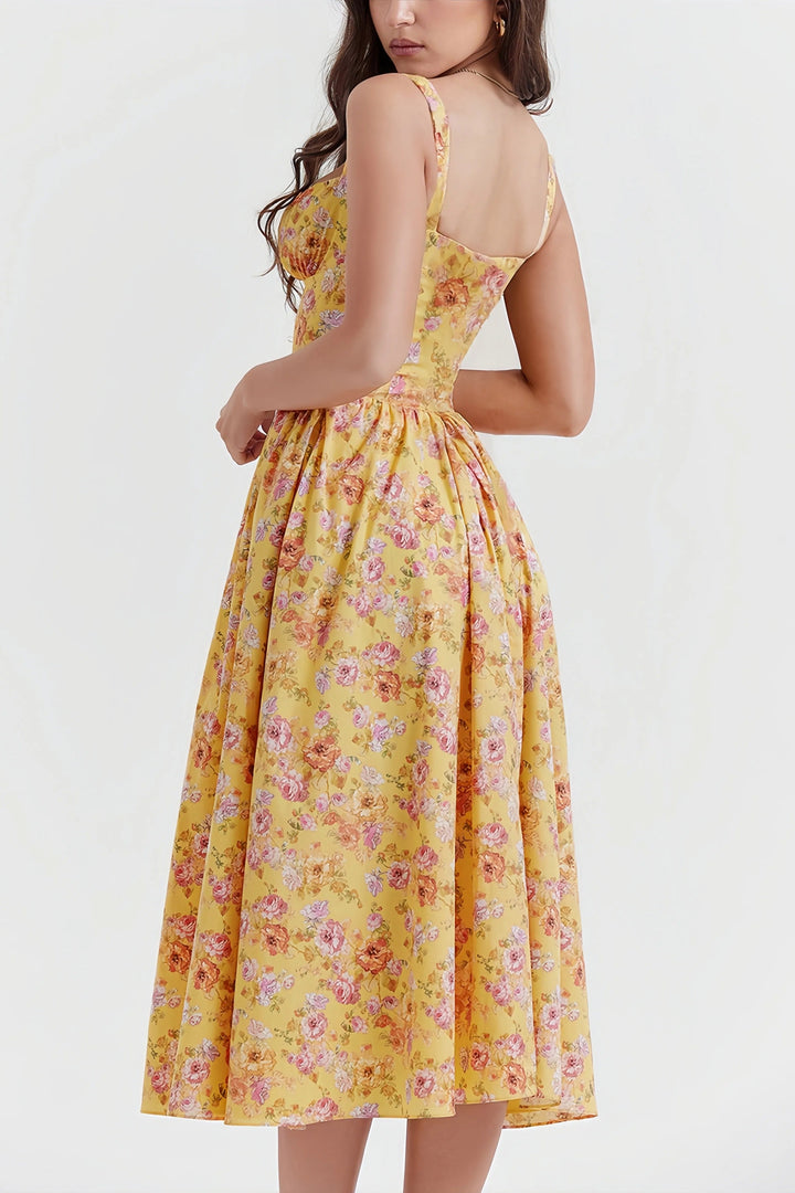 Heni | Summer Midi Dress with Floral Print and Button Detail