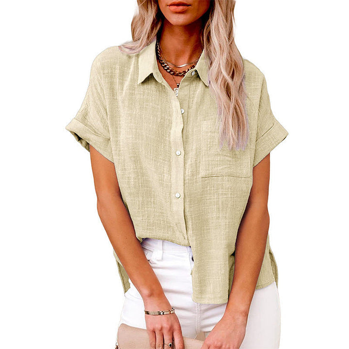 Casual Women's Shirt Blouse with Chest Pocket and Loose Fit