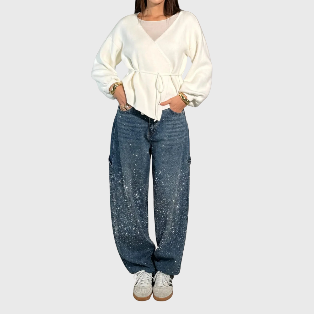 Sparkling Trendy Women's Jeans with Wide Legs