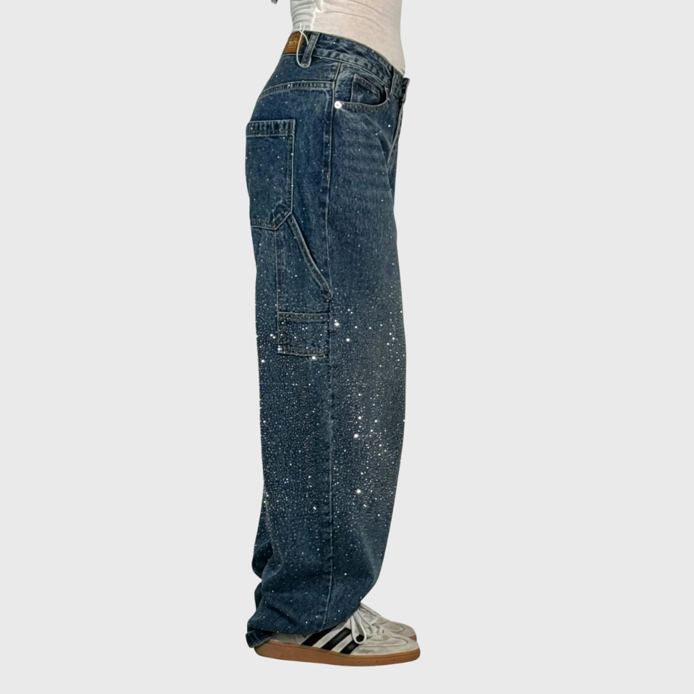 Sparkling Trendy Women's Jeans with Wide Legs