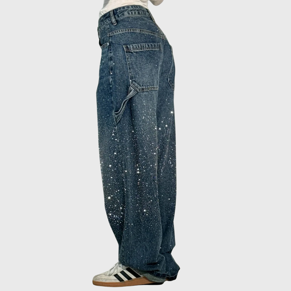 Sparkling Trendy Women's Jeans with Wide Legs
