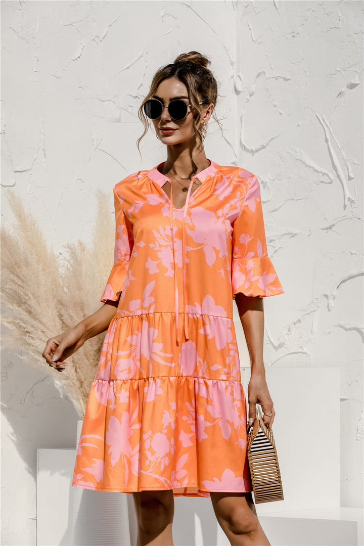 Summer Women's Party Mini Dress with Long Sleeves and Smocked Waist