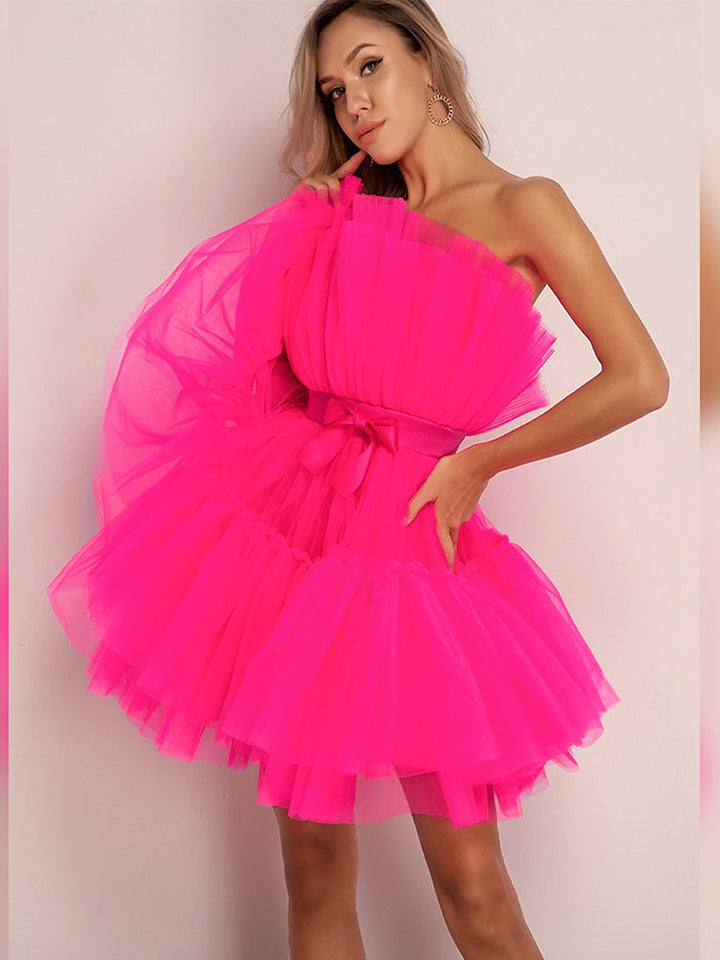 Festive Mini Cocktail Dress with Strapless Neckline for Women