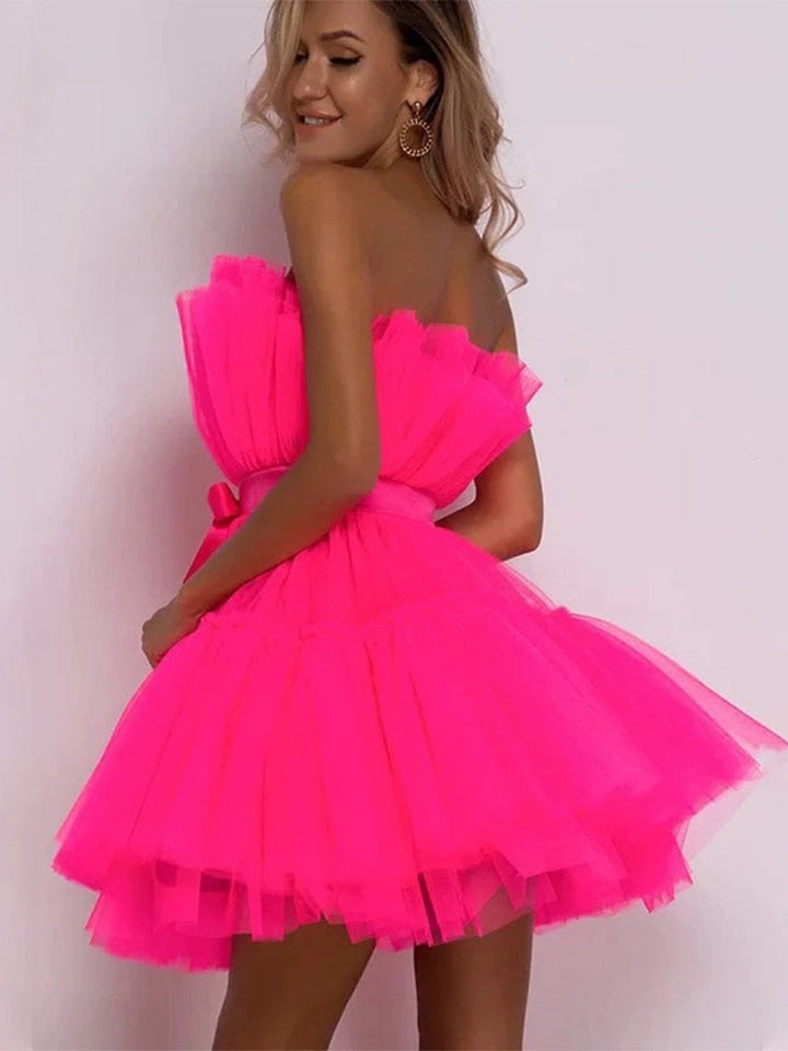 Festive Mini Cocktail Dress with Strapless Neckline for Women
