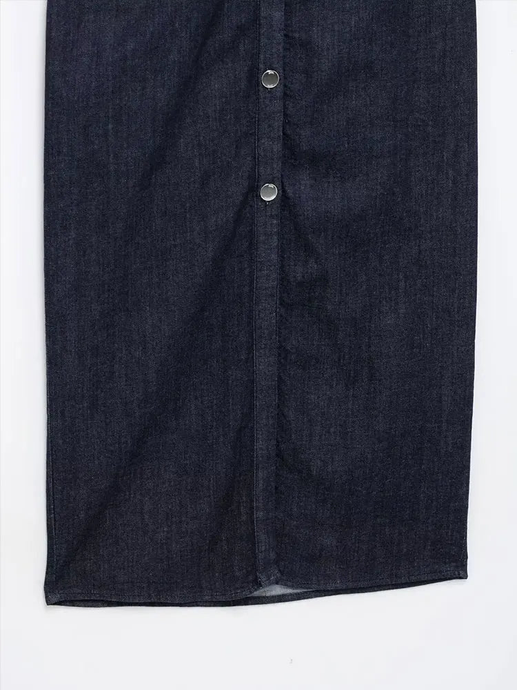 Victoria | Dark Blue Denim Dress - Midi