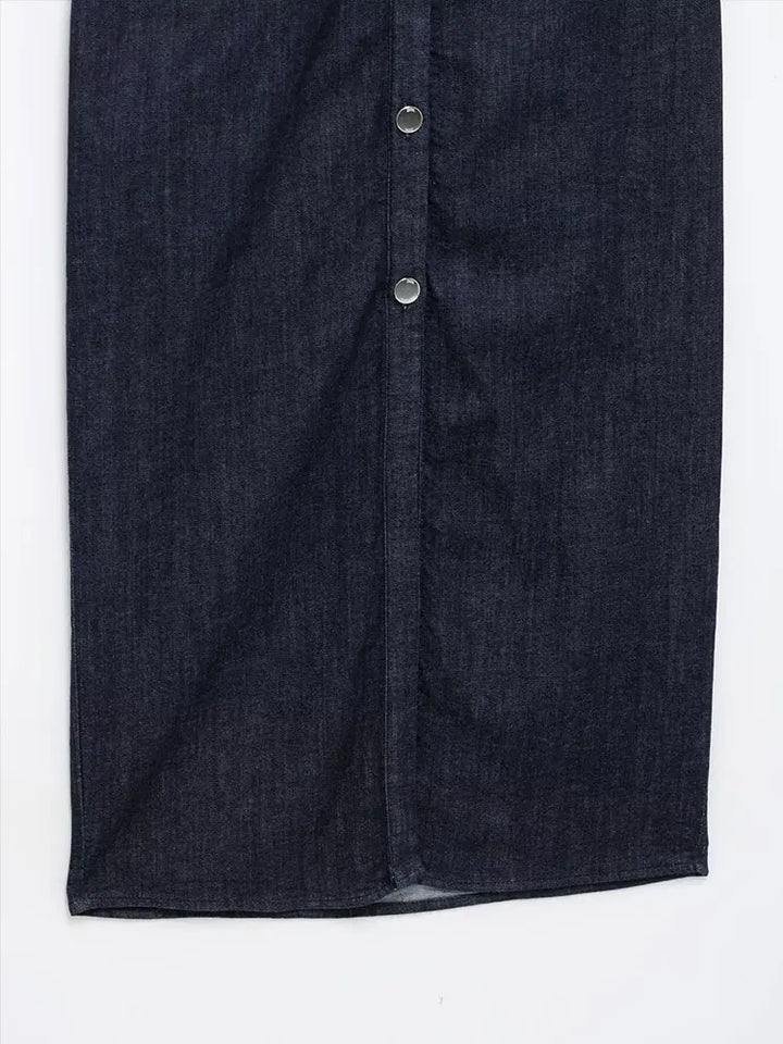 Victoria | Dark Blue Denim Dress - Midi