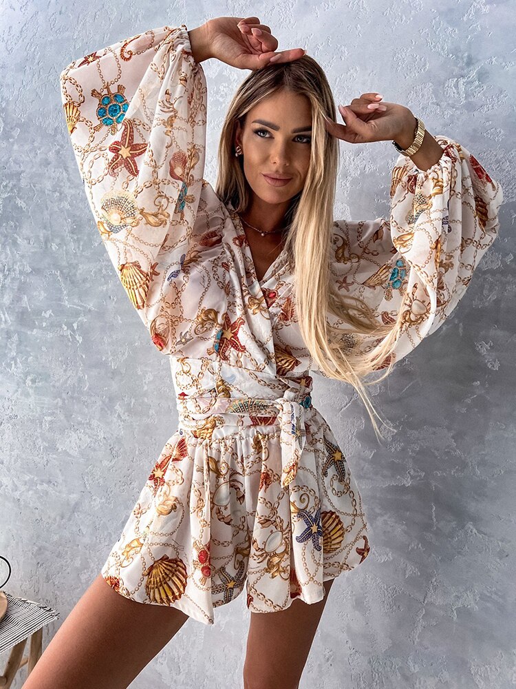 Irene | Chiffon Playsuit with Tropical Print