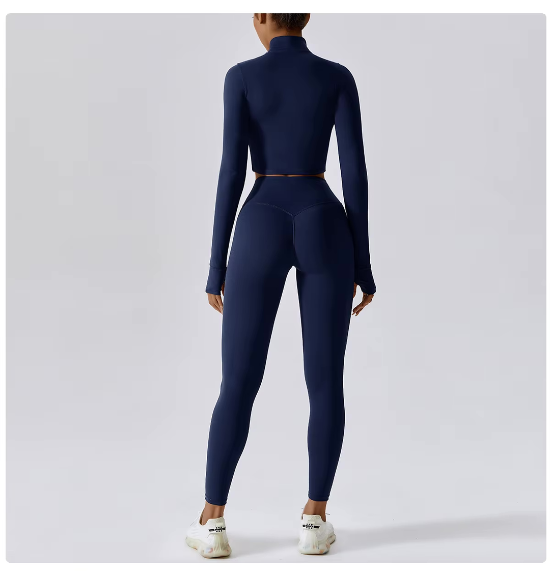 Fitness Tracksuit Women’s 3-Piece Sports Set with High Waist Leggings, Crop Top, and Jacket