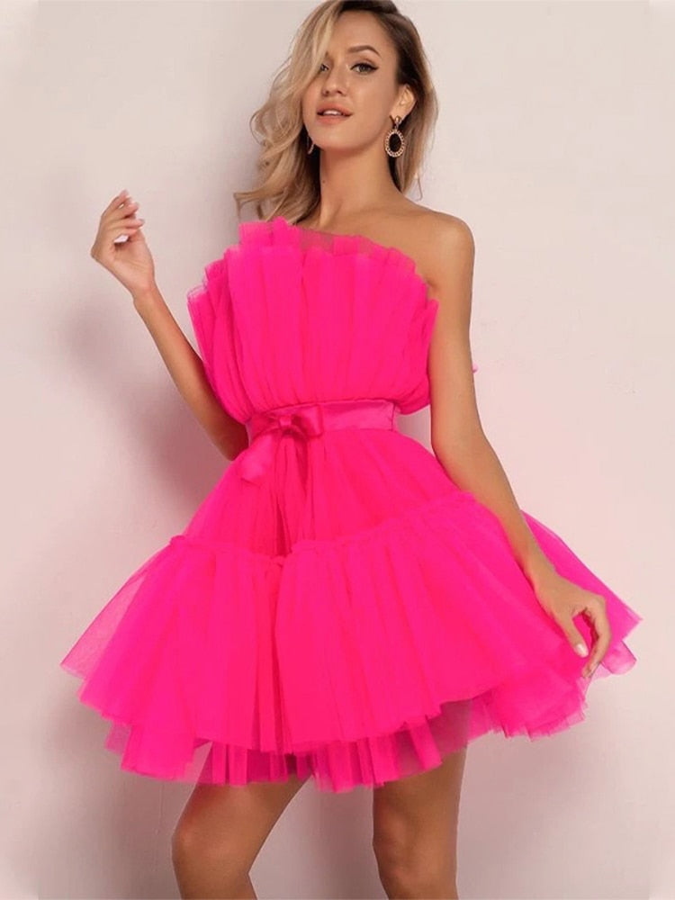 Festive Mini Cocktail Dress with Strapless Neckline for Women