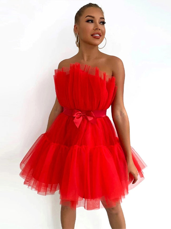 Festive Mini Cocktail Dress with Strapless Neckline for Women