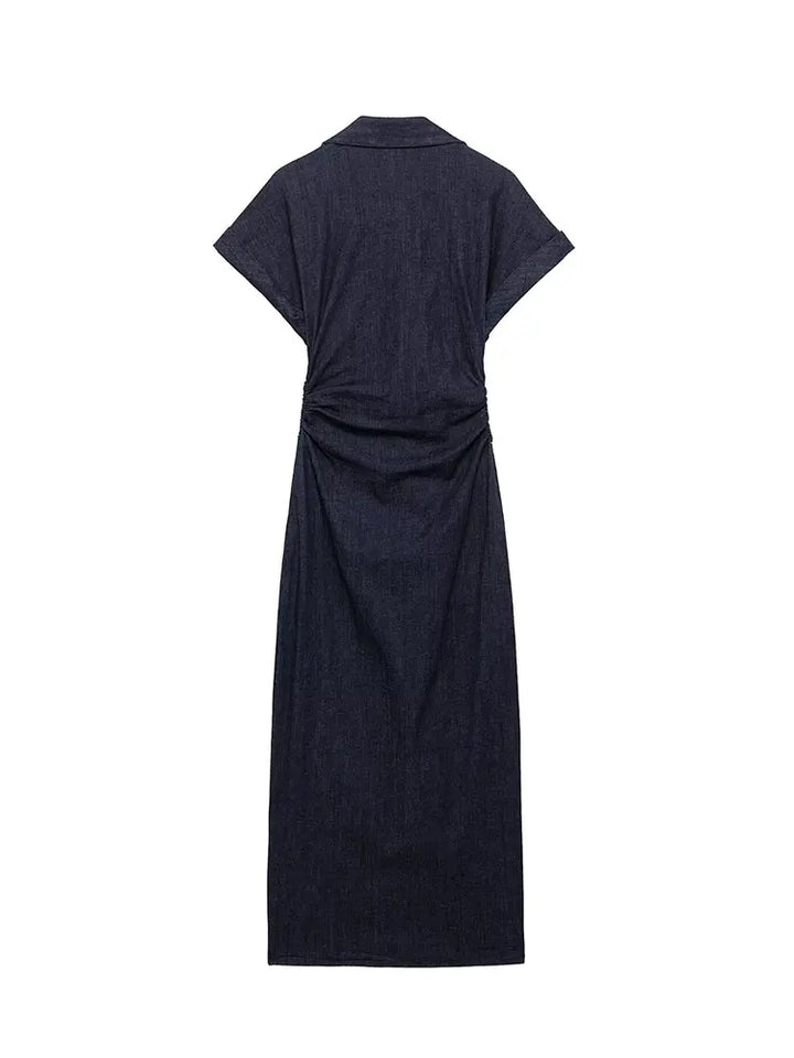 Victoria | Dark Blue Denim Dress - Midi