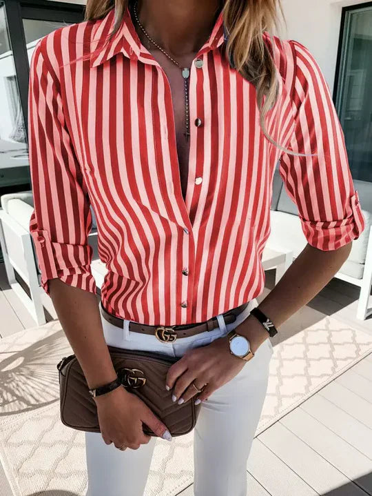 Ilenia | Classic Striped Blouse with Rolled-Up Sleeves