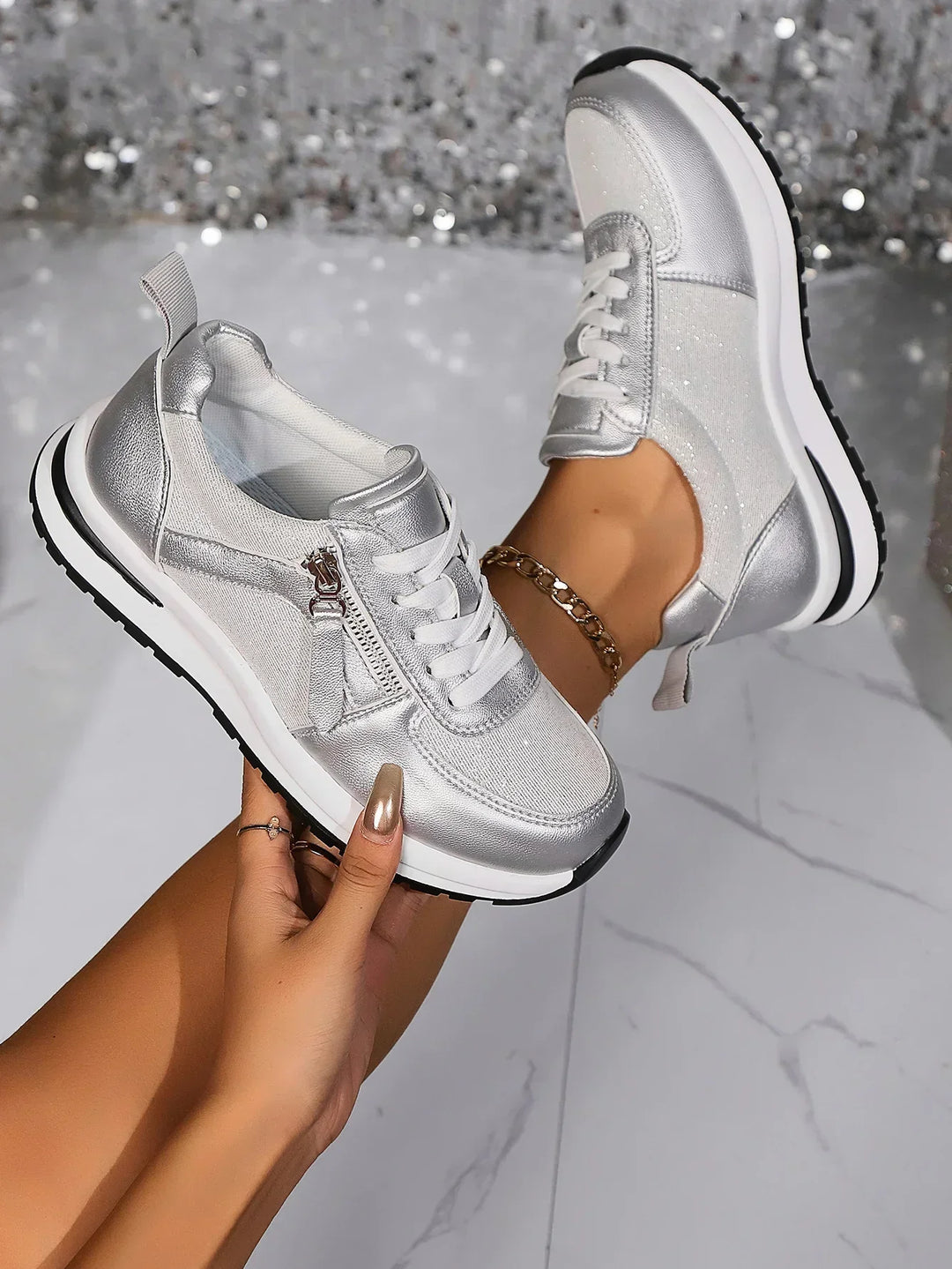 Comfortable Women's Sneakers with Laces and Non-Slip Sole