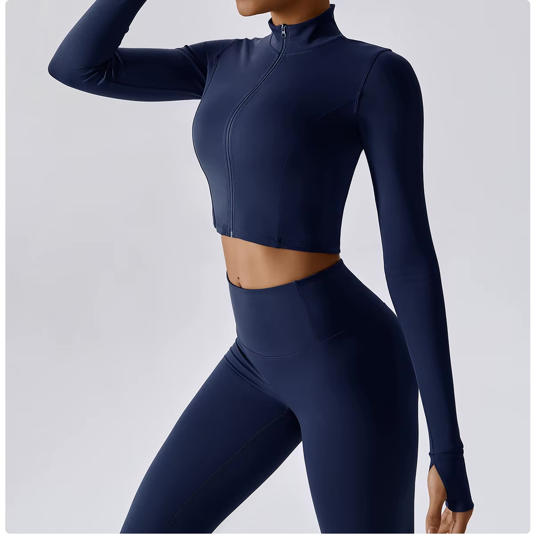 Fitness Tracksuit Women’s 3-Piece Sports Set with High Waist Leggings, Crop Top, and Jacket