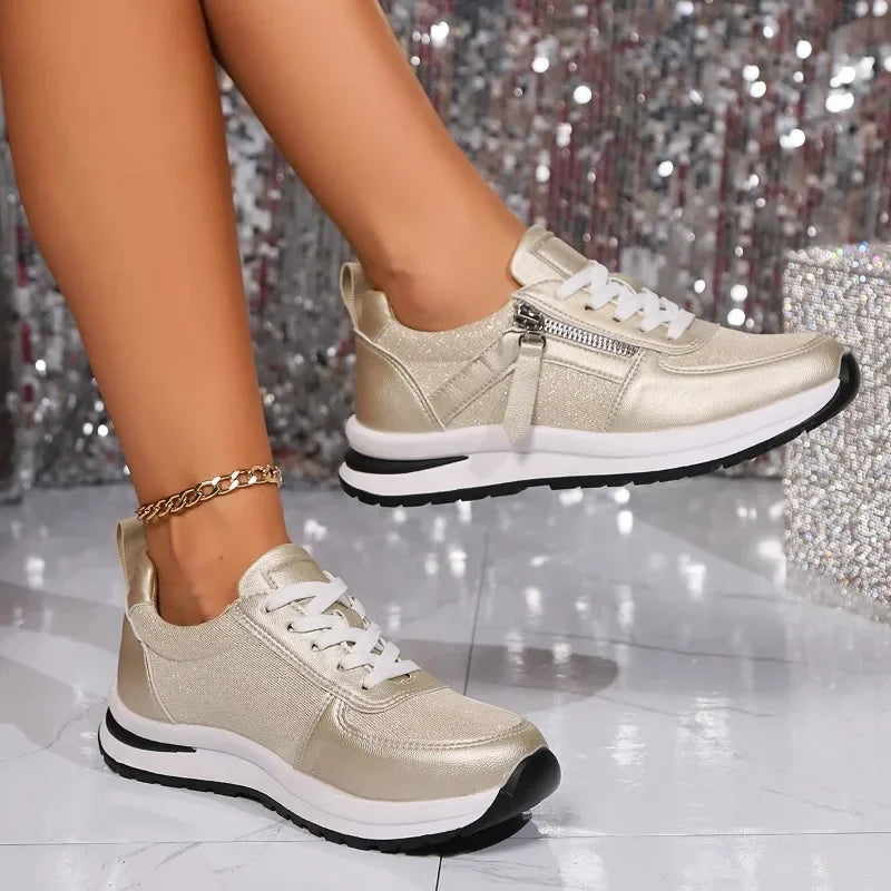 Comfortable Women's Sneakers with Laces and Non-Slip Sole