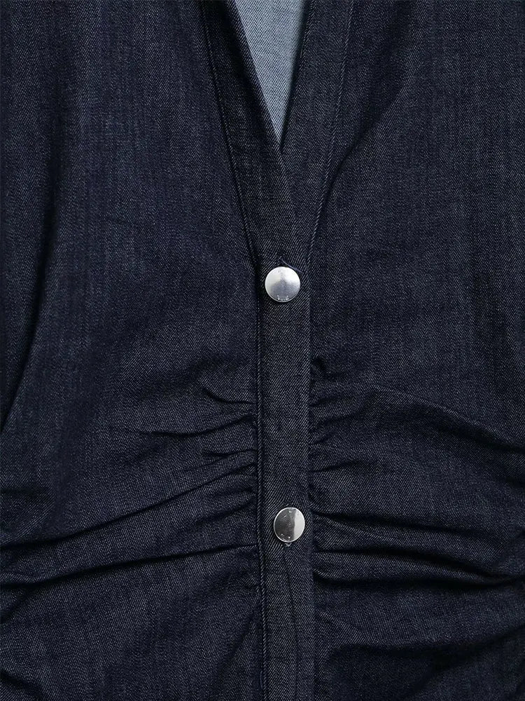 Victoria | Dark Blue Denim Dress - Midi