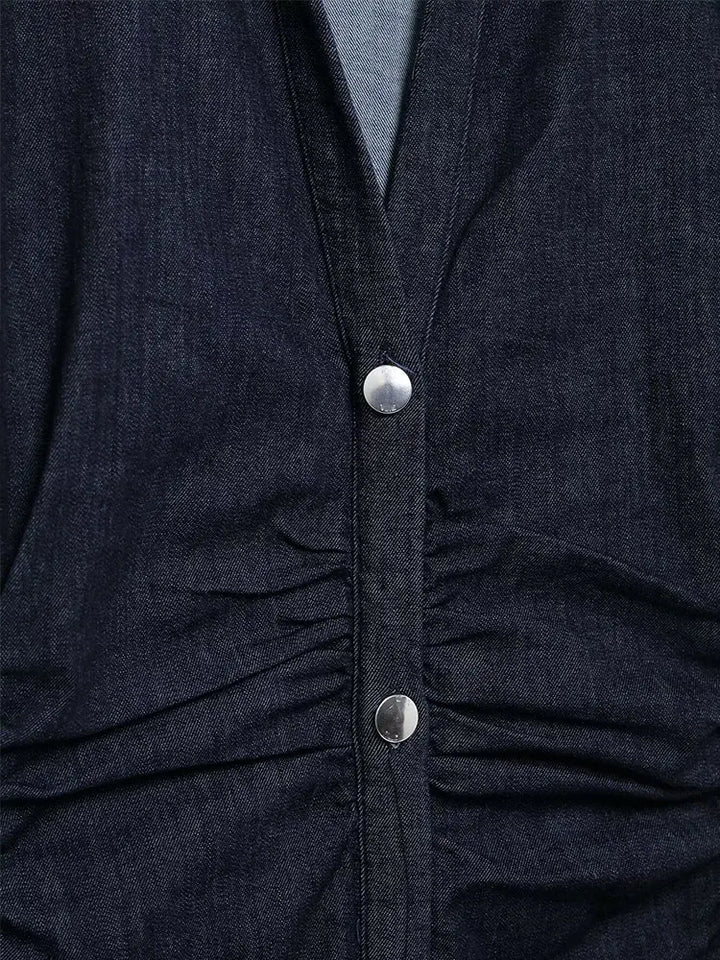 Victoria | Dark Blue Denim Dress - Midi