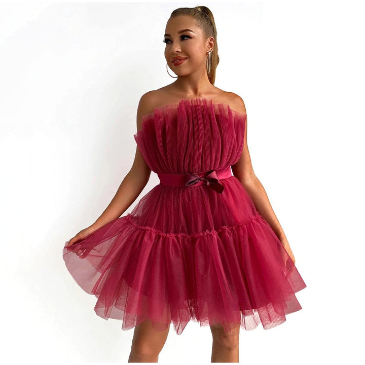 Festive Mini Cocktail Dress with Strapless Neckline for Women