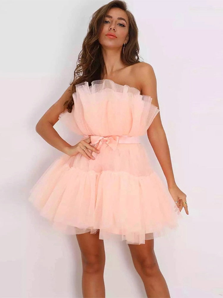 Festive Mini Cocktail Dress with Strapless Neckline for Women