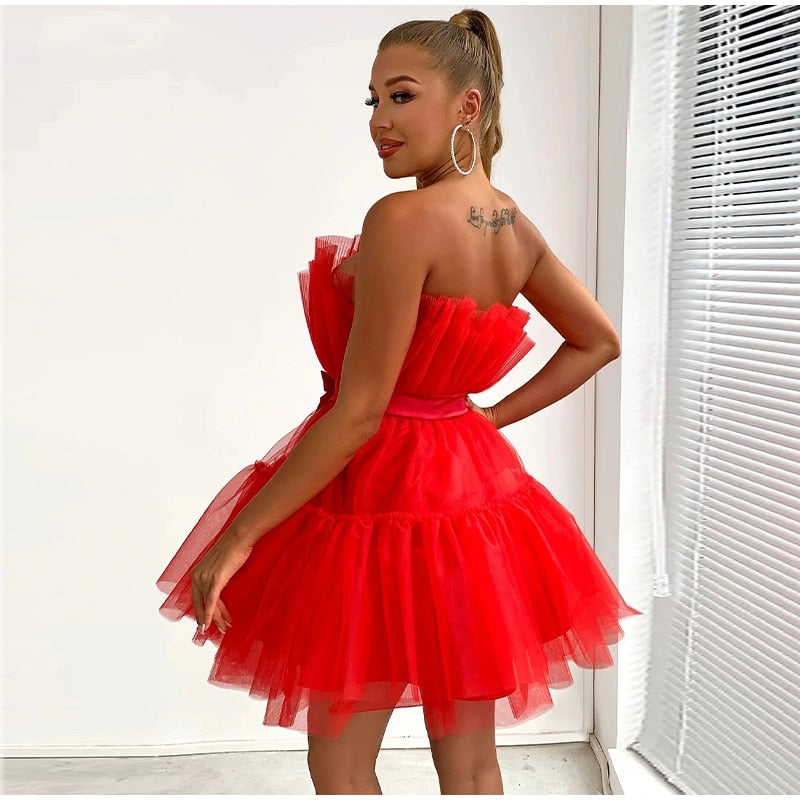 Festive Mini Cocktail Dress with Strapless Neckline for Women