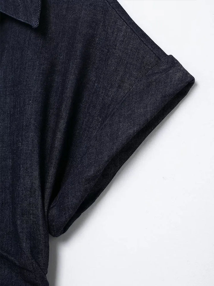 Victoria | Dark Blue Denim Dress - Midi