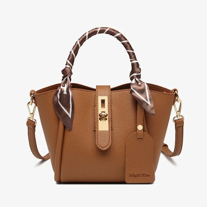 Tery | Luxurious Handbag with Scarf Detail and Gold Closure