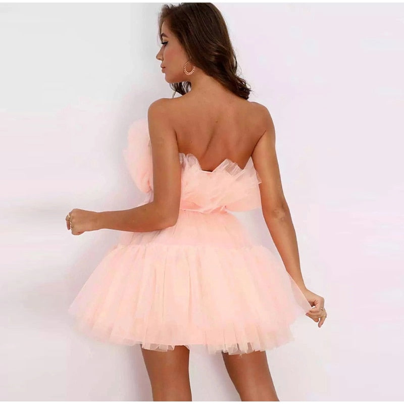 Festive Mini Cocktail Dress with Strapless Neckline for Women
