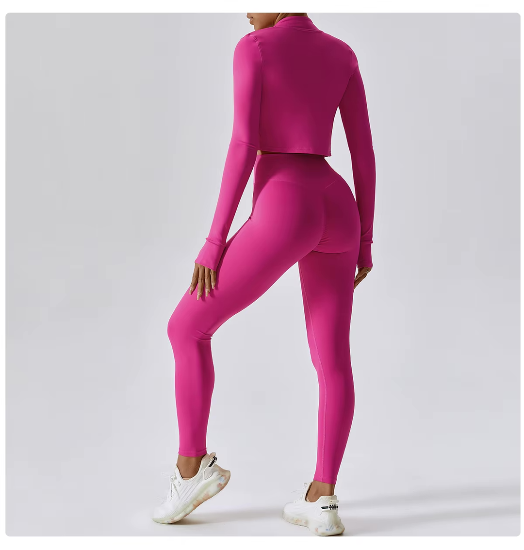 Fitness Tracksuit Women’s 3-Piece Sports Set with High Waist Leggings, Crop Top, and Jacket