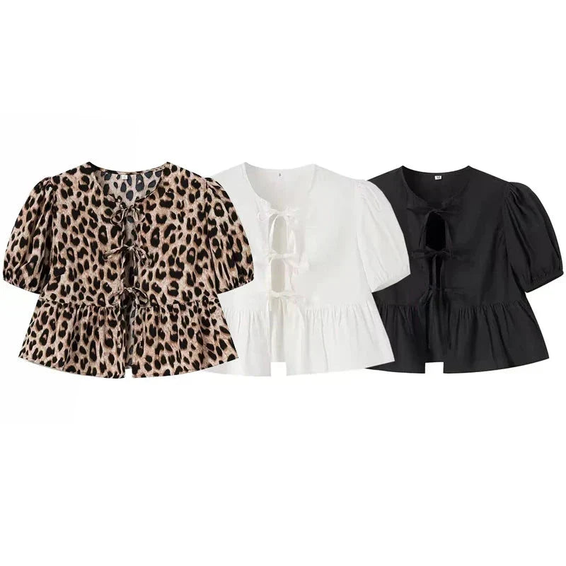 Allegra | Puff Sleeve Top with Bow Detail for Women