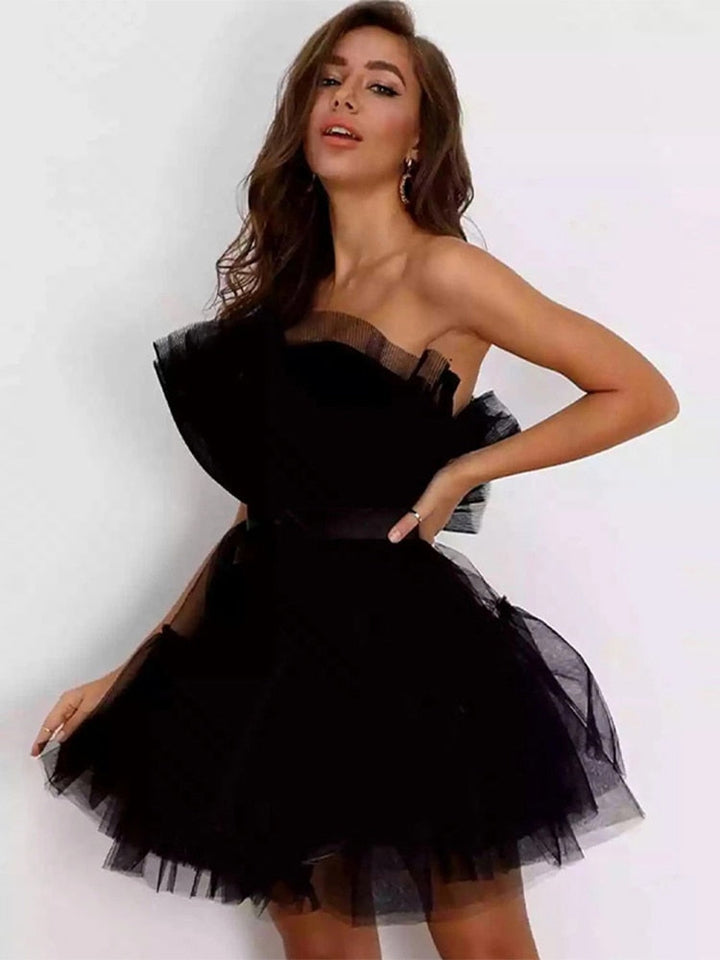 Festive Mini Cocktail Dress with Strapless Neckline for Women