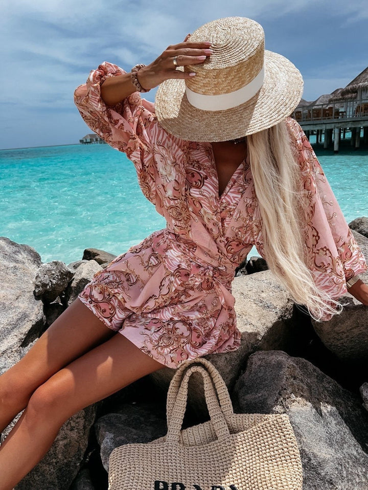 Irene | Chiffon Playsuit with Tropical Print