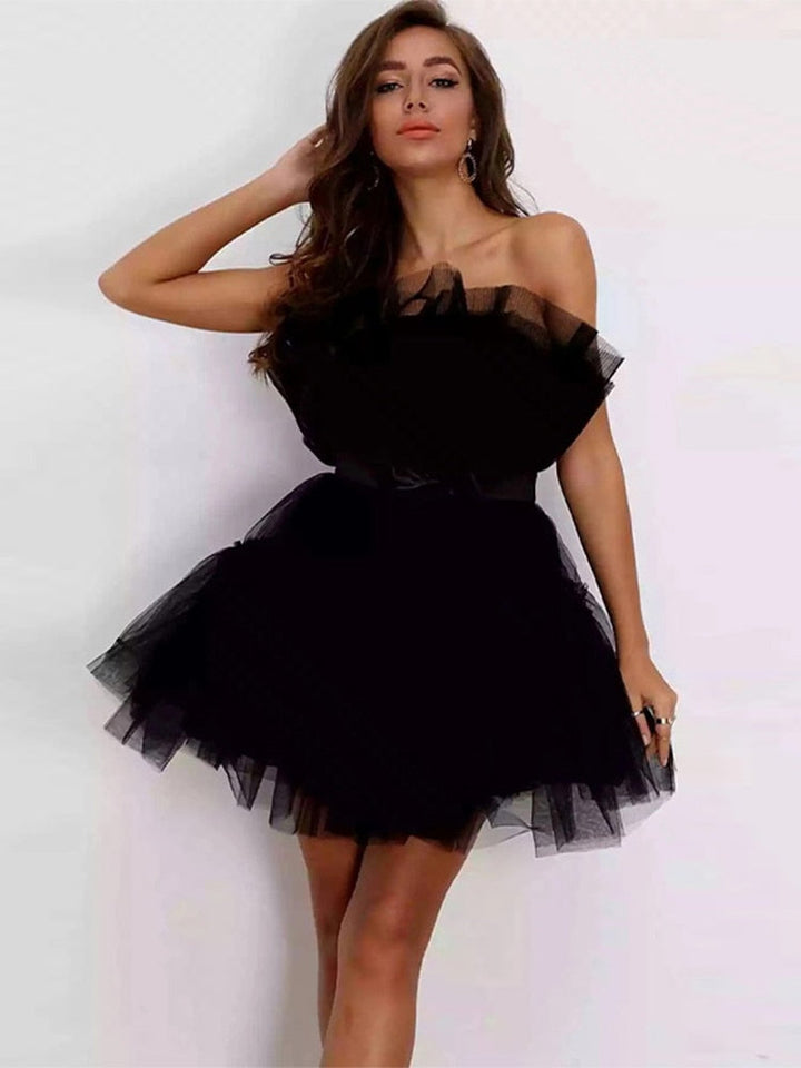 Festive Mini Cocktail Dress with Strapless Neckline for Women