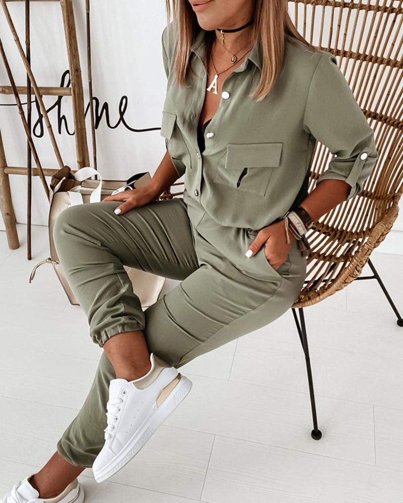Trendy Green Women's Cargo Utility Jumpsuit with Long Sleeves