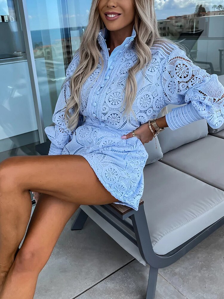 Co-ord Set Women's Lace Blouse Long Sleeves with High Waist Shorts Elegant
