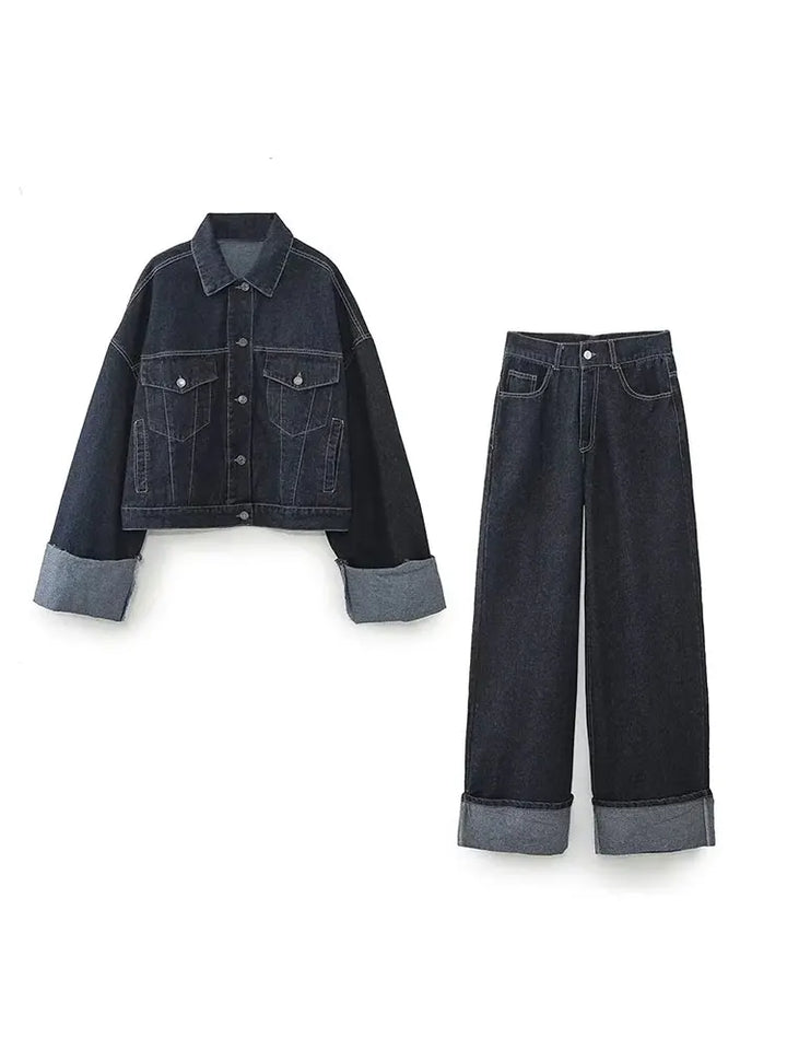 Katie | Denim Co-ord Set with Wide-Leg Jeans