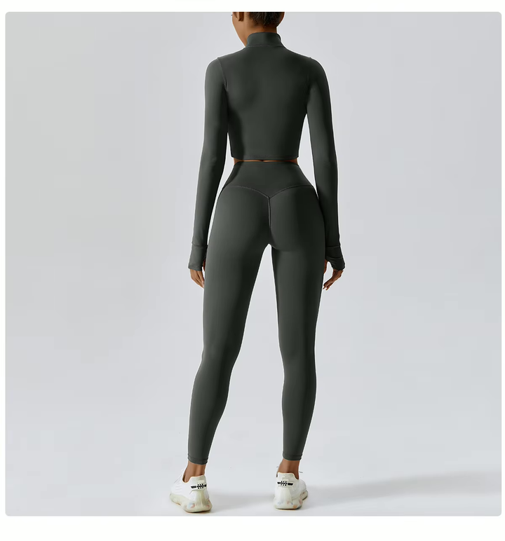 Fitness Tracksuit Women’s 3-Piece Sports Set with High Waist Leggings, Crop Top, and Jacket
